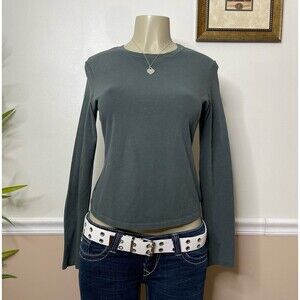 SKIMS LONG SLEEVE STRETCH COTTON TEE TOP IN DEEP SEA